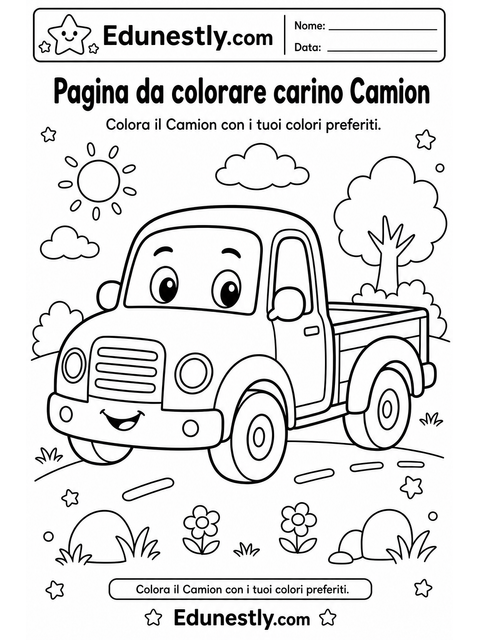 Pagina da colorare carino Camion