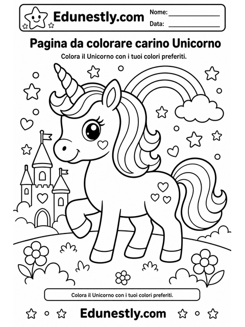 Pagina da colorare carino Unicorno