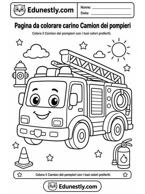 Pagina da colorare carino Camion dei pompieri
