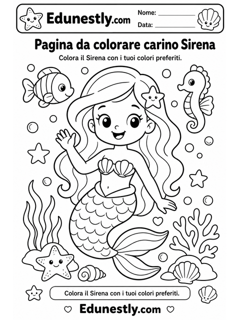 Pagina da colorare carino Sirena