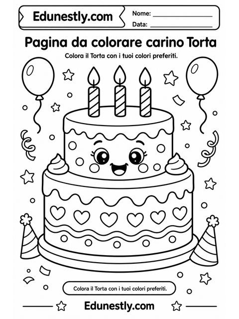 Pagina da colorare carino Torta