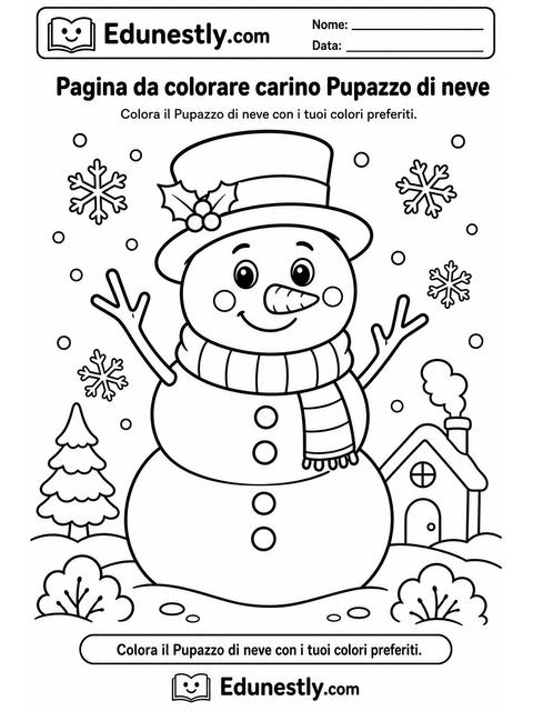 Pagina da colorare carino Pupazzo di neve