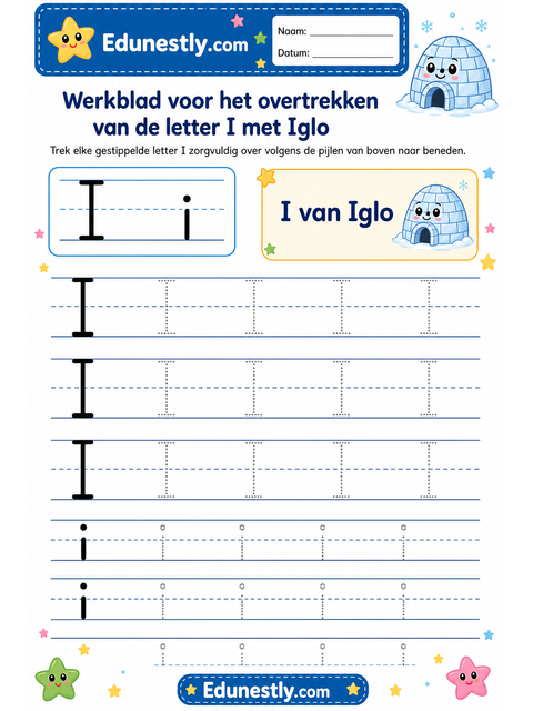 Werkblad voor het overtrekken van de letter I met Iglo