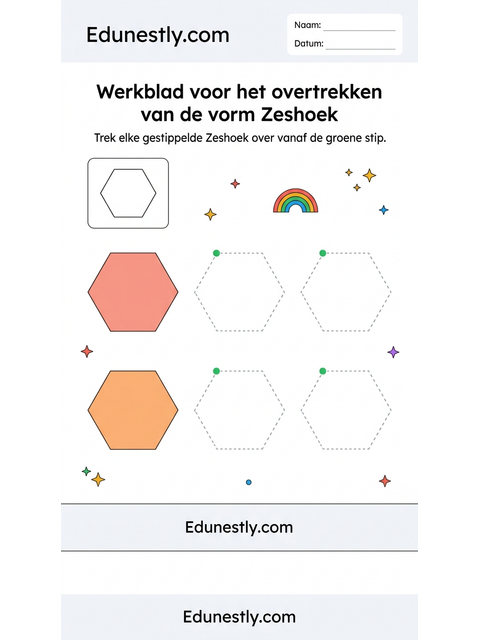 Werkblad voor het overtrekken van de vorm Zeshoek