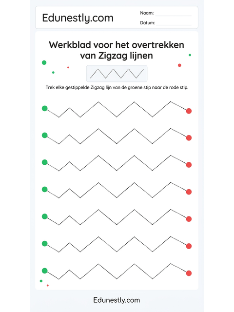 Werkblad voor het overtrekken van Zigzag lijnen