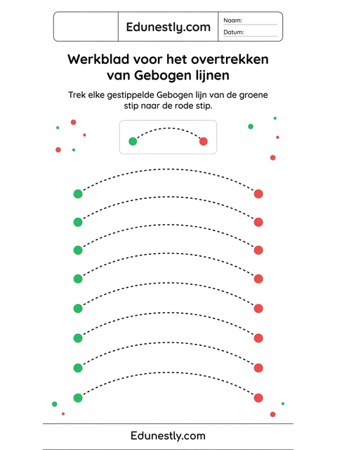 Werkblad voor het overtrekken van Gebogen lijnen