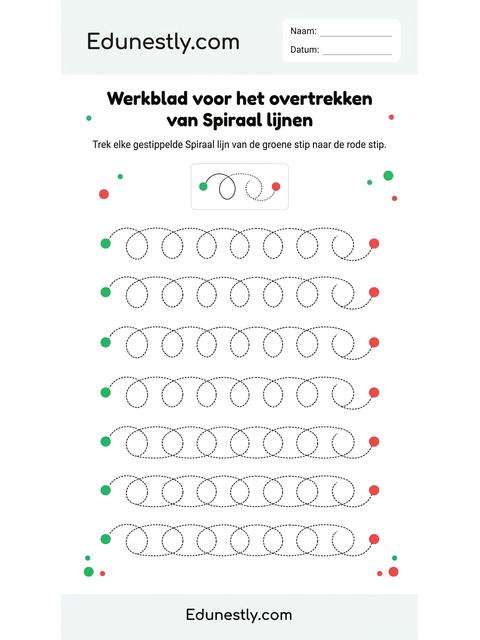 Werkblad voor het overtrekken van Spiraal lijnen