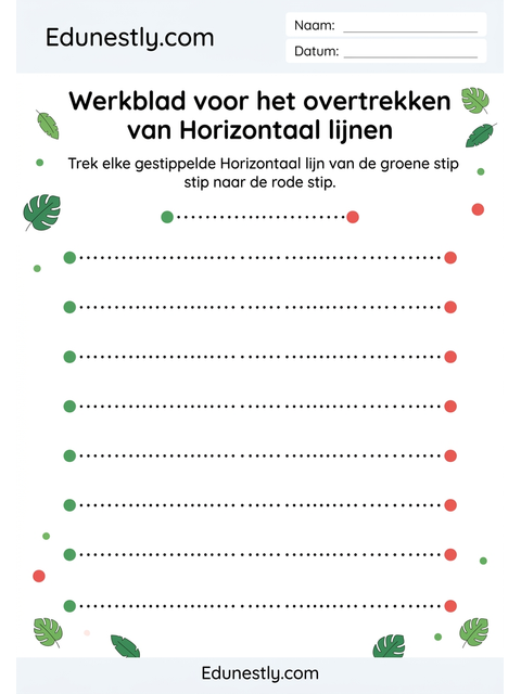 Werkblad voor het overtrekken van Horizontaal lijnen