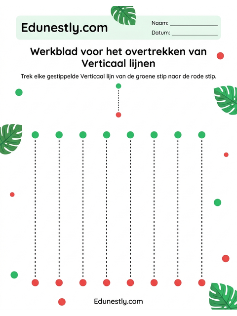 Werkblad voor het overtrekken van Verticaal lijnen