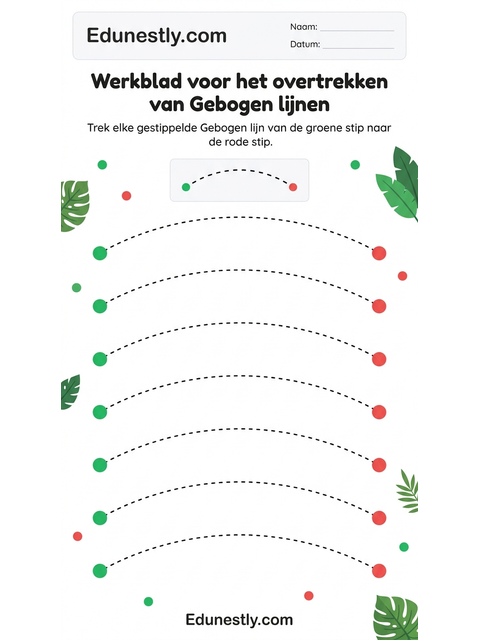 Werkblad voor het overtrekken van Gebogen lijnen