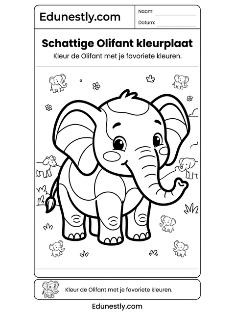 Schattige Olifant kleurplaat