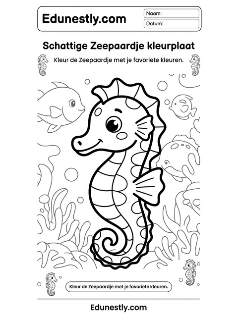 Schattige Zeepaardje kleurplaat