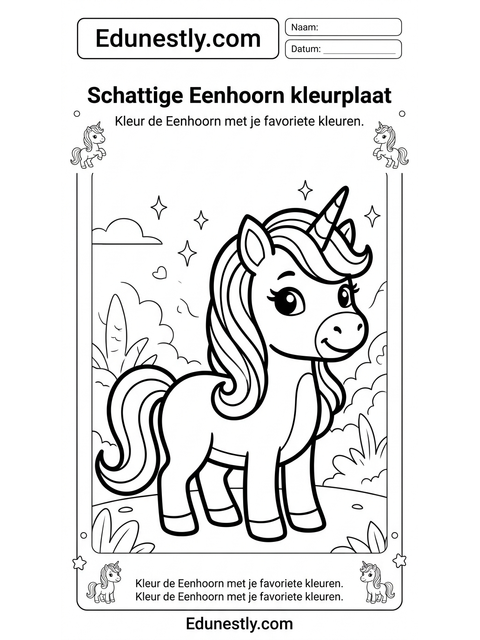 Schattige Eenhoorn kleurplaat