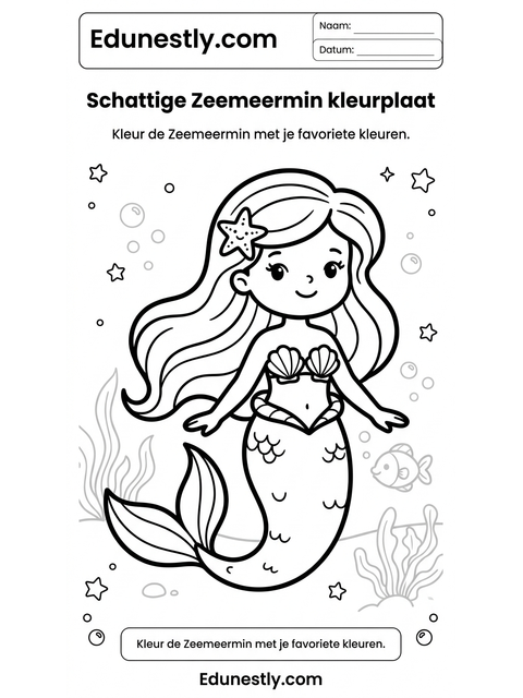 Schattige Zeemeermin kleurplaat