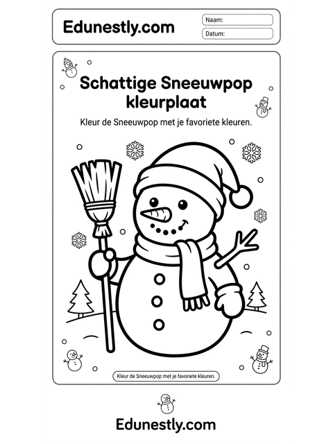 Schattige Sneeuwpop kleurplaat