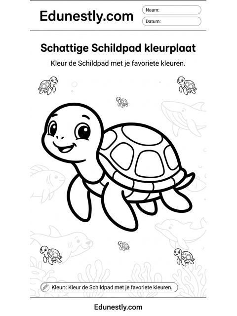 Schattige Schildpad kleurplaat