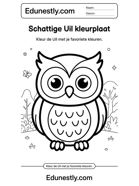 Schattige Uil kleurplaat