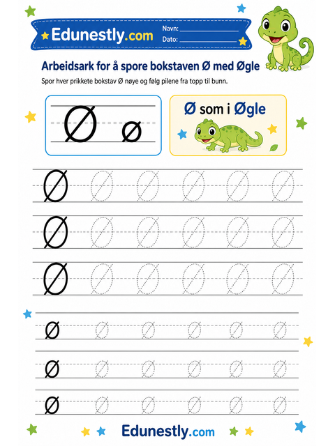 Arbeidsark for å spore bokstaven Ø med Øgle