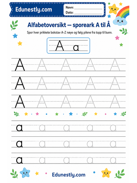 Alfabetoversikt — sporeark A til Å
