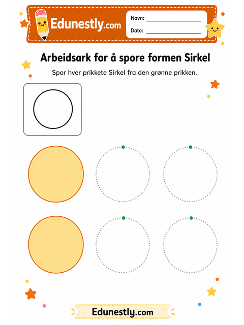 Arbeidsark for å spore formen Sirkel