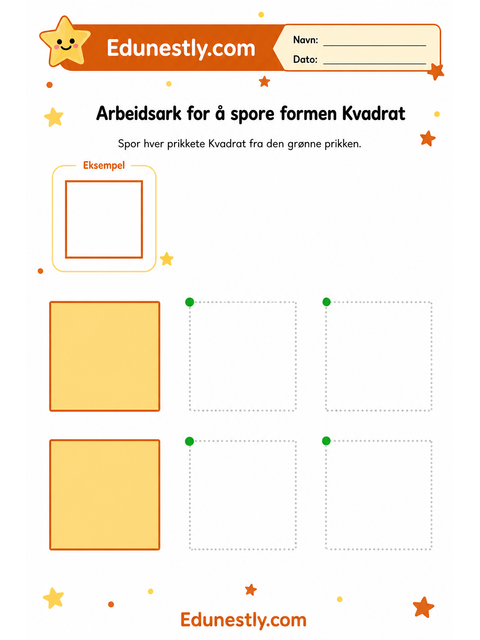 Arbeidsark for å spore formen Kvadrat