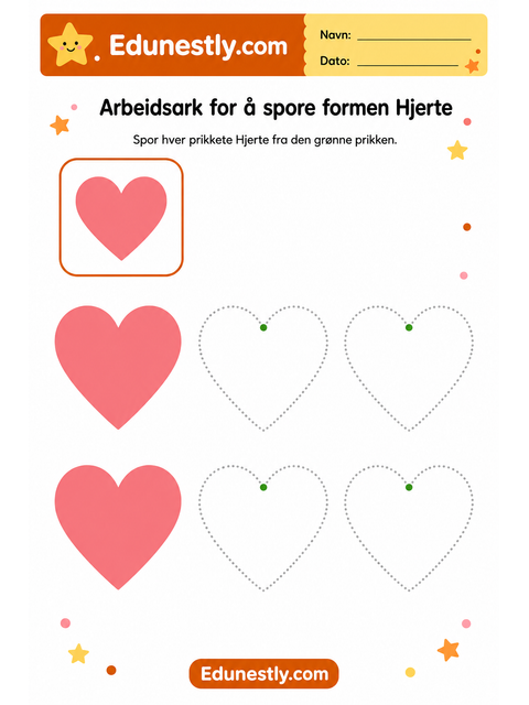 Arbeidsark for å spore formen Hjerte