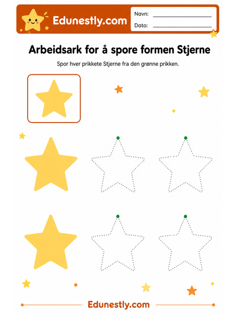 Arbeidsark for å spore formen Stjerne