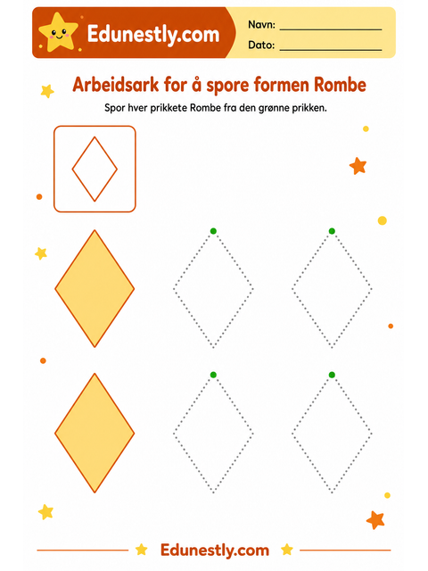 Arbeidsark for å spore formen Rombe