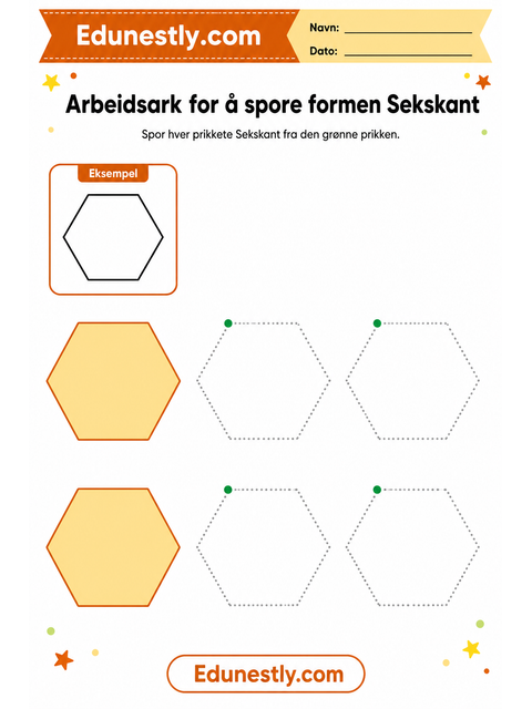 Arbeidsark for å spore formen Sekskant