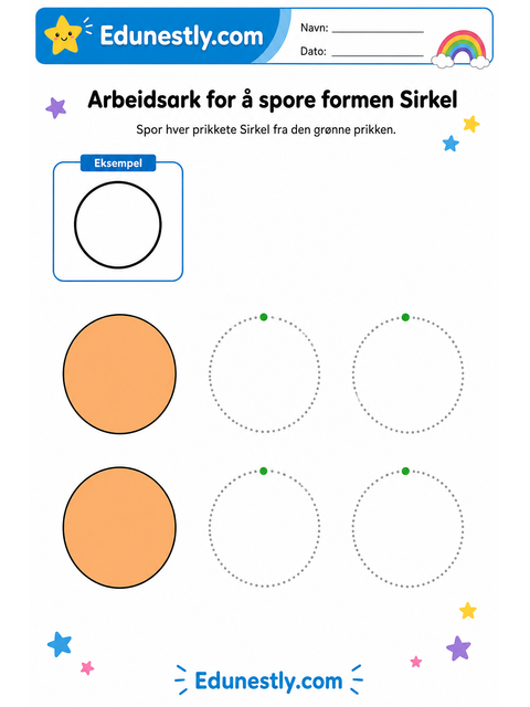Arbeidsark for å spore formen Sirkel