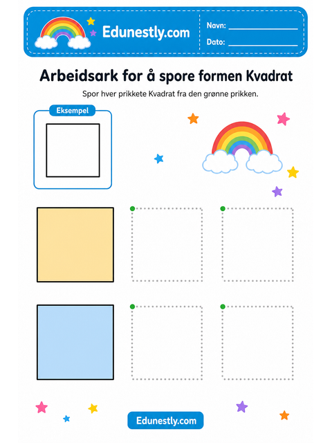 Arbeidsark for å spore formen Kvadrat