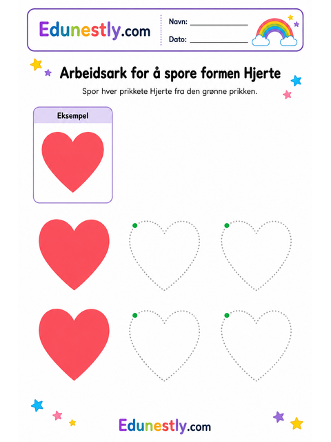 Arbeidsark for å spore formen Hjerte