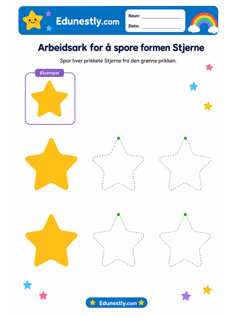 Arbeidsark for å spore formen Stjerne