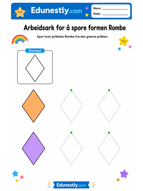 Arbeidsark for å spore formen Rombe