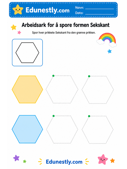 Arbeidsark for å spore formen Sekskant