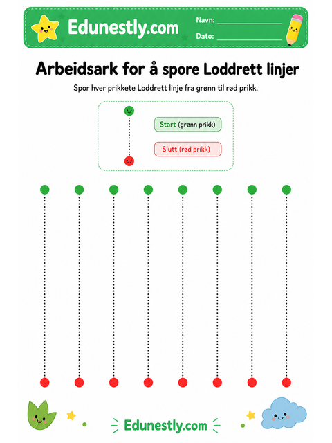 Arbeidsark for å spore Loddrett linjer