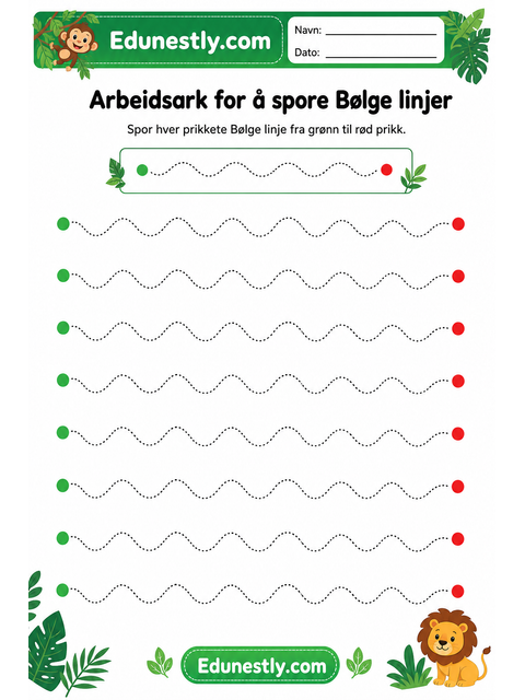 Arbeidsark for å spore Bølge linjer