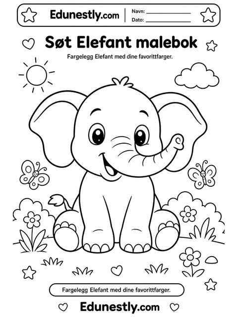 Søt Elefant malebok