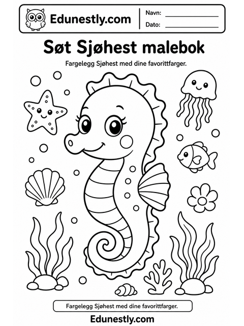 Søt Sjøhest malebok