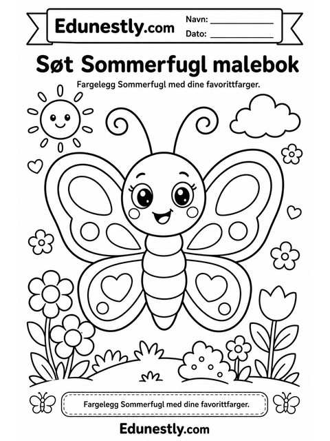 Søt Sommerfugl malebok