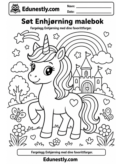 Søt Enhjørning malebok