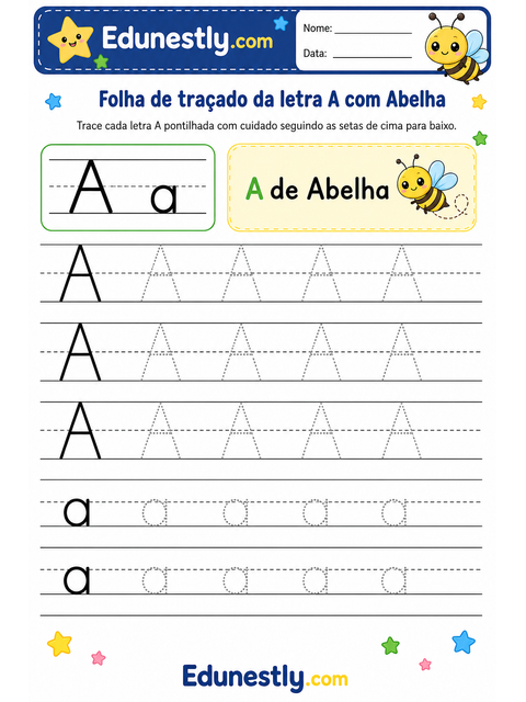 Folha de traçado da letra A com Abelha