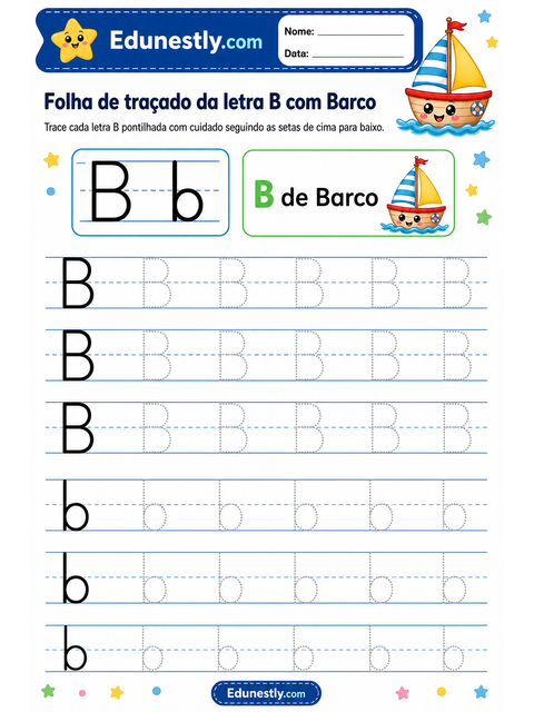 Folha de traçado da letra B com Barco