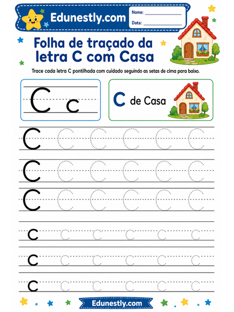 Folha de traçado da letra C com Casa