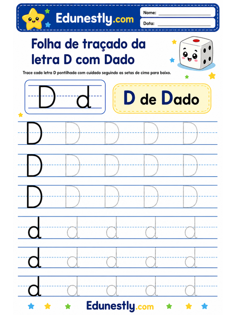 Folha de traçado da letra D com Dado