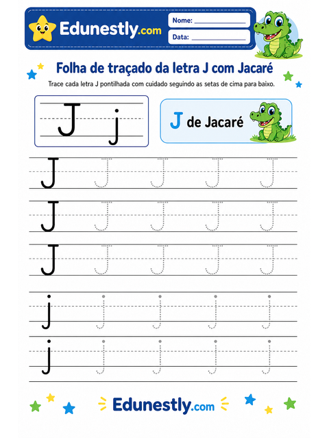 Folha de traçado da letra J com Jacaré