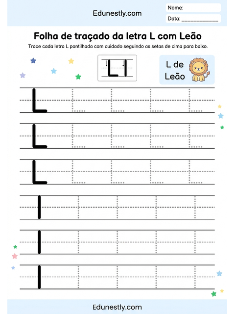 Folha de traçado da letra L com Leão