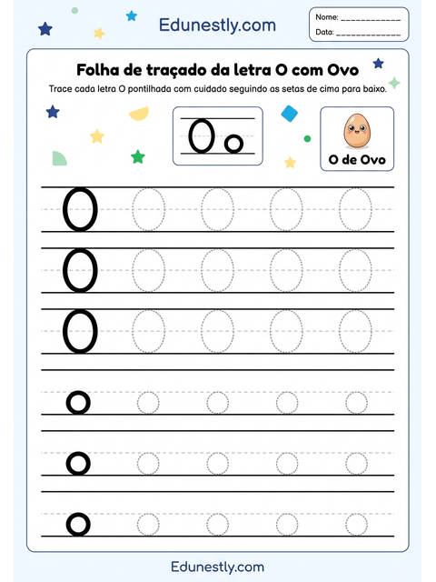 Folha de traçado da letra O com Ovo