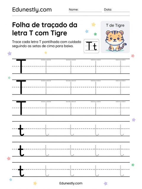 Folha de traçado da letra T com Tigre