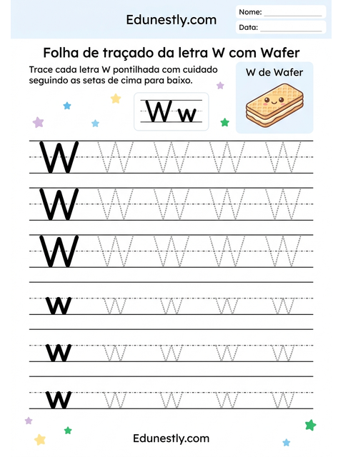 Folha de traçado da letra W com Wafer